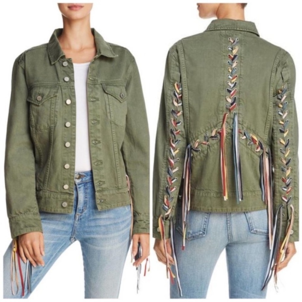 Blank NYC XS Olive Green Lace-Up Fringe Utility Jacket